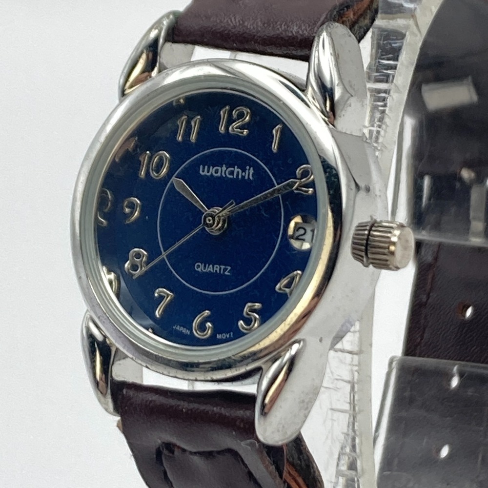 Watch-it Women's Watch 23mm Silver Tone Blue Dial Date Braided New Battery SMALL